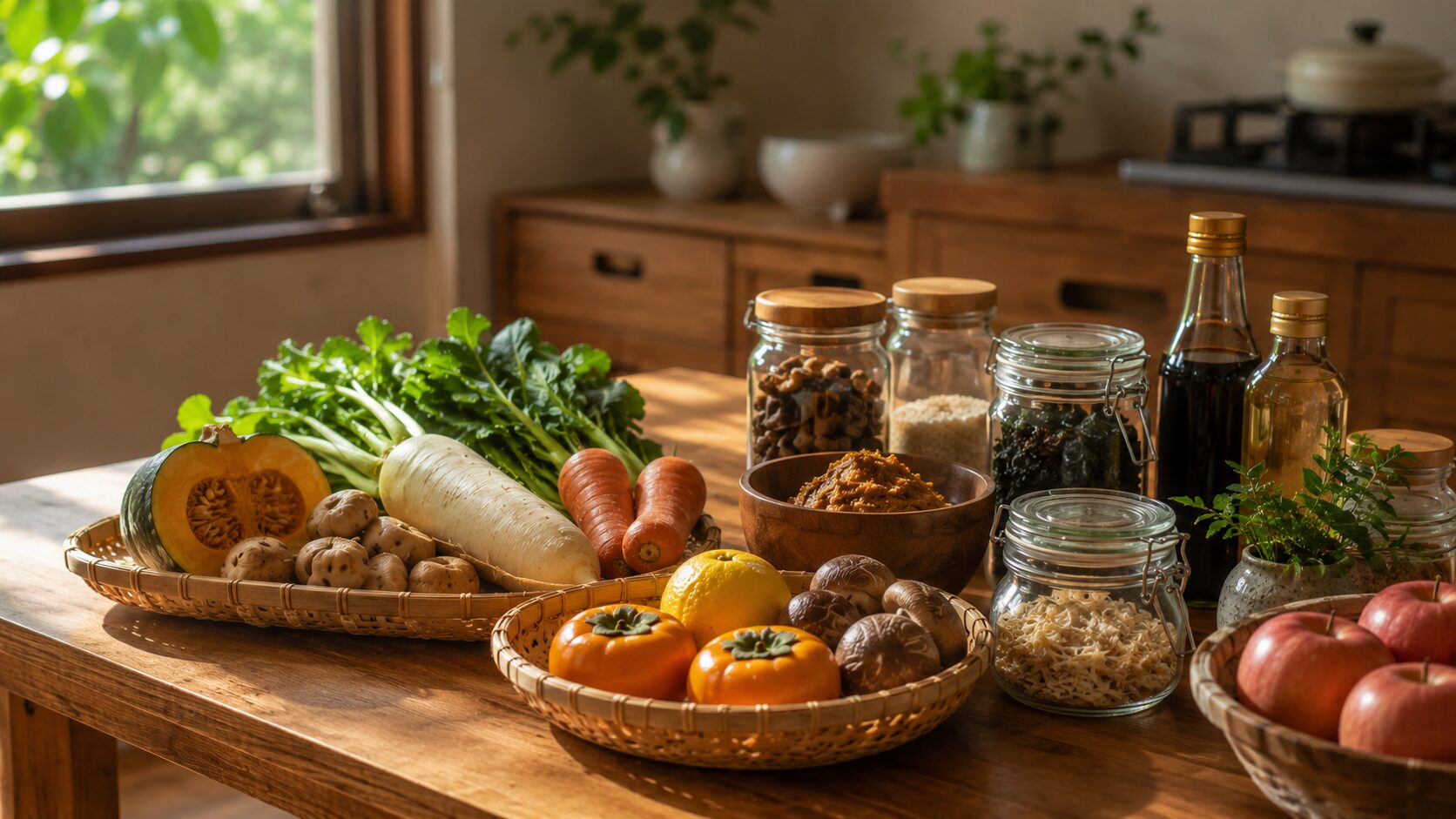 旬の野菜や果物、乾物、調味料を組み合わせたハイブリッド備蓄