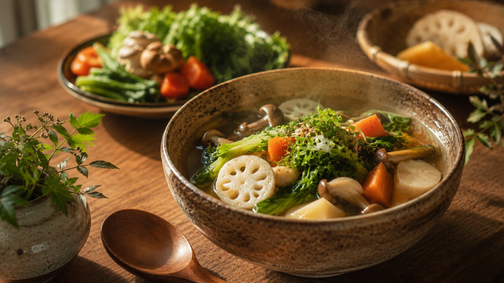 季節の野菜をたっぷり使った温かいスープ