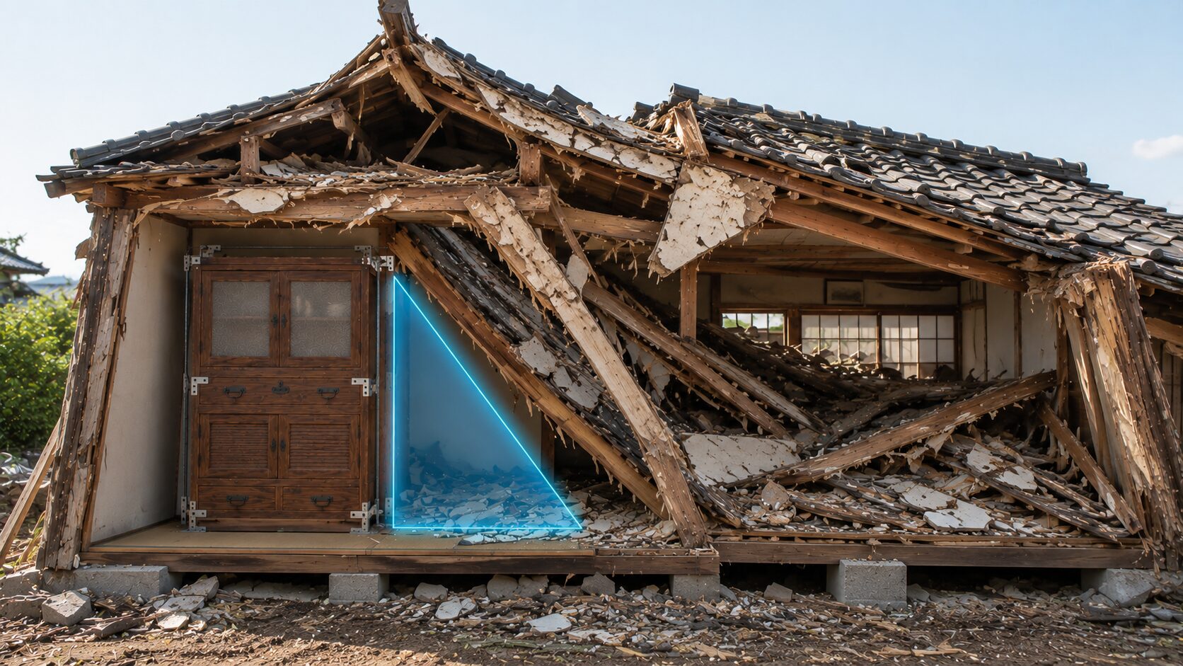 デルタゾーンのイメージ図｜建物倒壊時に家具や構造物のそばに生まれる三角形の生存空間